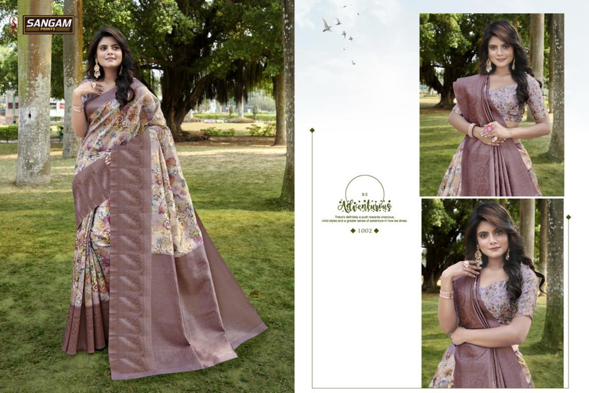 Sangam Elegance Latest Fancy Designer Festive Wear Heavy Pure Linen  Silk Digital Printed Sarees Collection 
